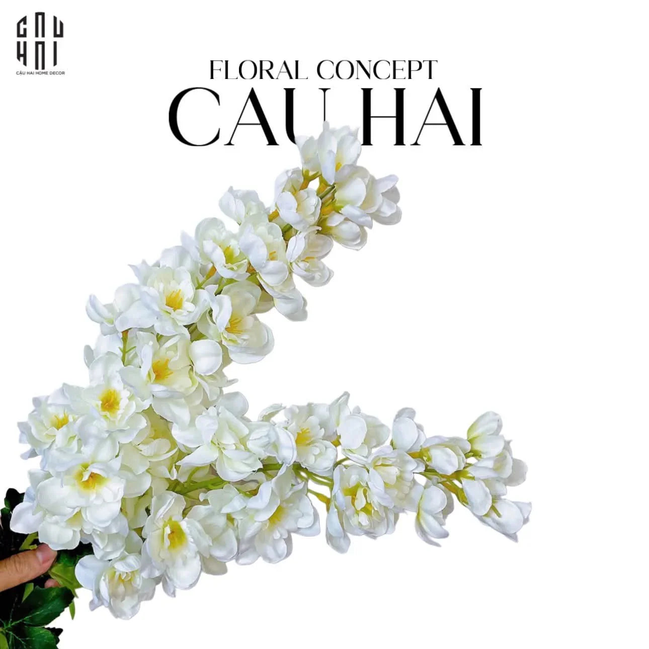 SET 2 CÀNH HOA PHI YẾN - DELPHINIUM - TRẮNG-CẬU HAI HOME DECOR