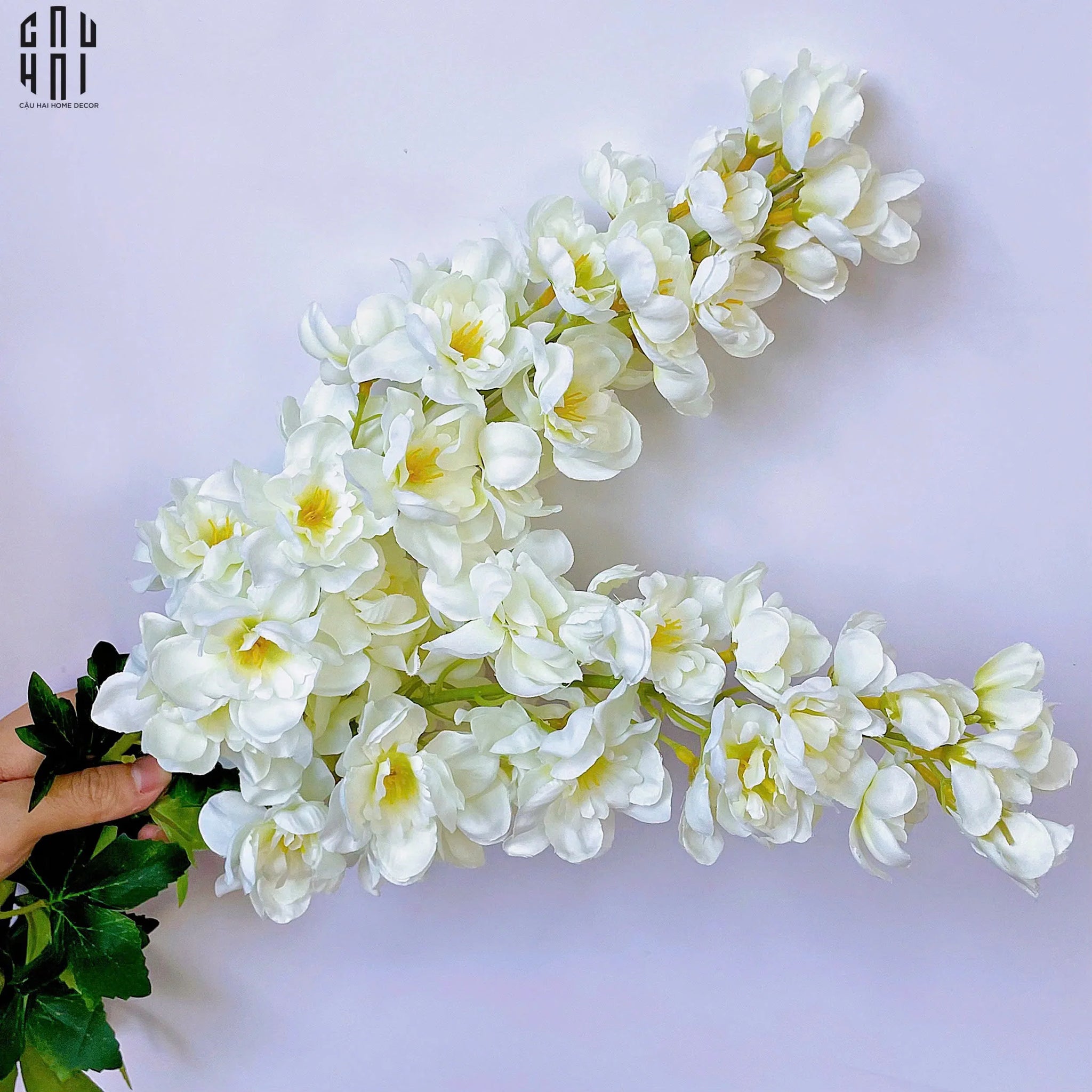 SET 2 CÀNH HOA PHI YẾN - DELPHINIUM - TRẮNG-CẬU HAI HOME DECOR