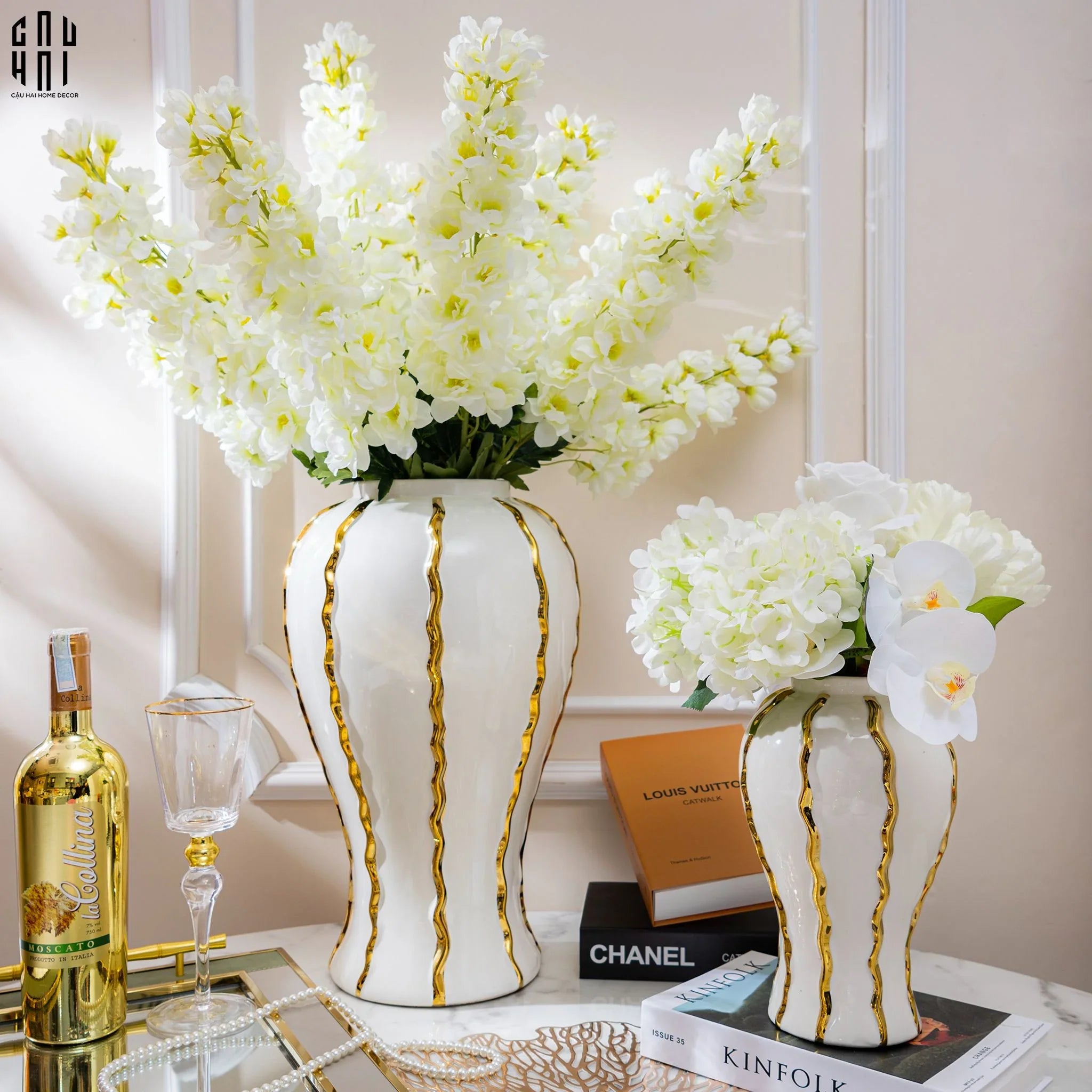 SET 2 CÀNH HOA PHI YẾN - DELPHINIUM - TRẮNG-CẬU HAI HOME DECOR