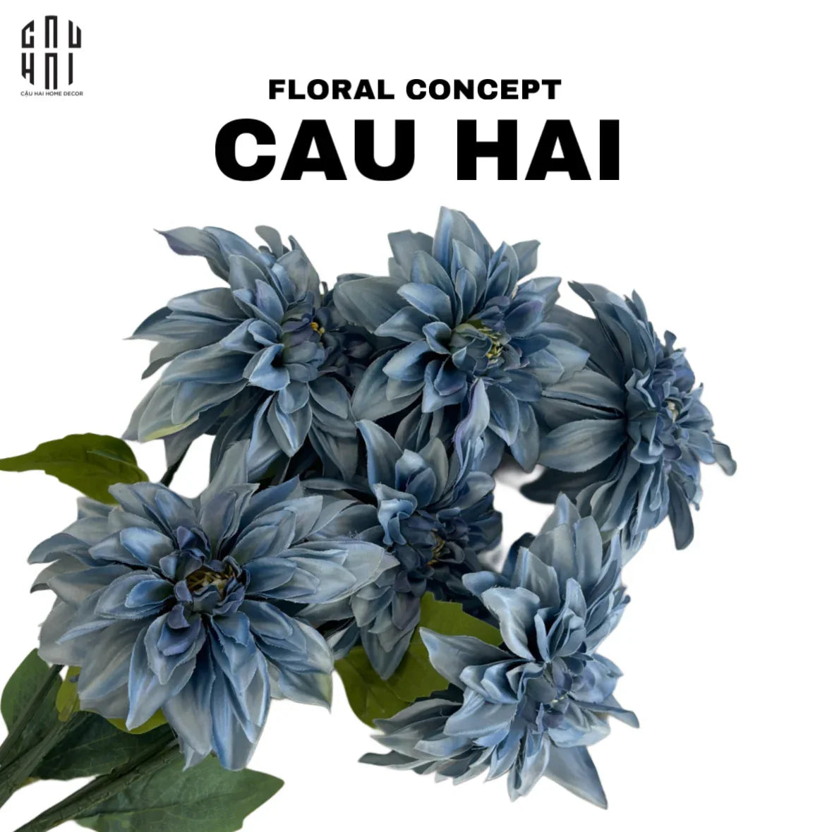 Set 2 Cành Hoa Thược Dược Dahlia - Midnight Blue-Hoa Lụa-Đối tác tại Trung Quốc theo từng đơn đặt hàng-CẬU HAI HOME DECOR