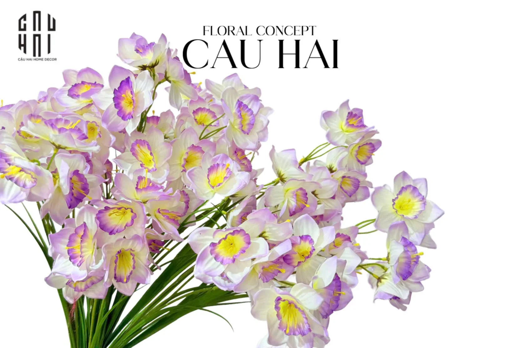 SET 2 CÀNH HOA THUỶ TIÊN - TRẮNG VIOLET - CẬU HAI HOME DECOR