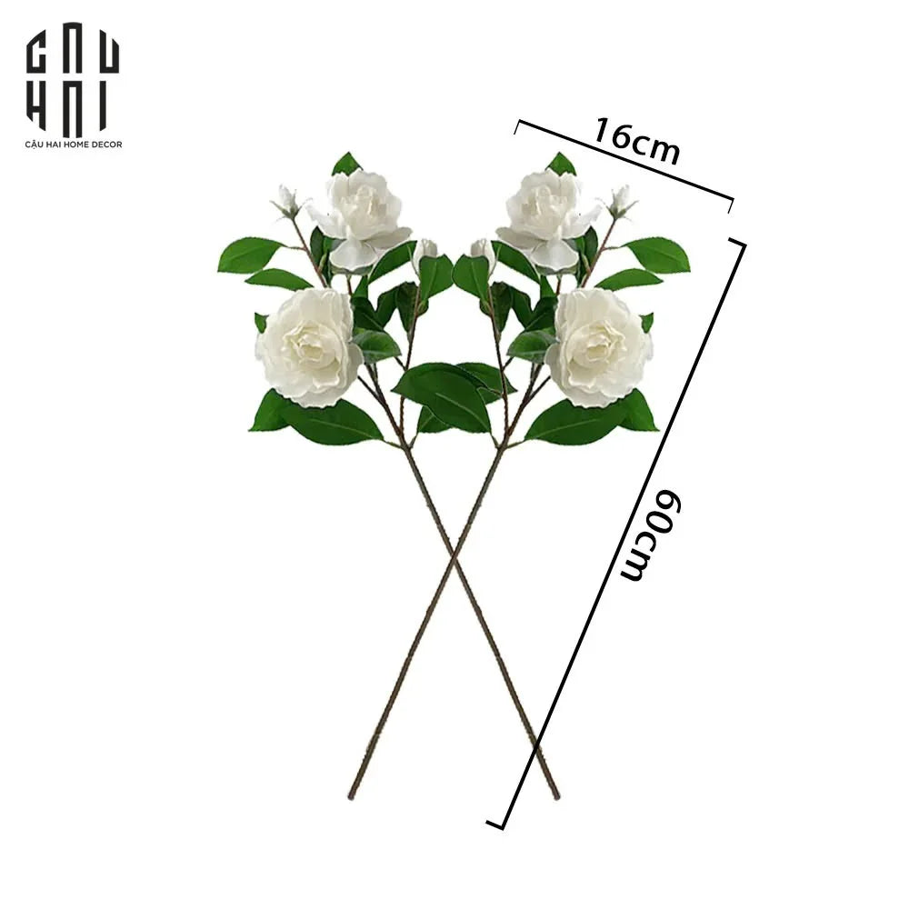Set 2 Cành Hoa Trà Trắng-Hoa Lụa-Đối tác tại Trung Quốc theo từng đơn đặt hàng-CẬU HAI HOME DECOR