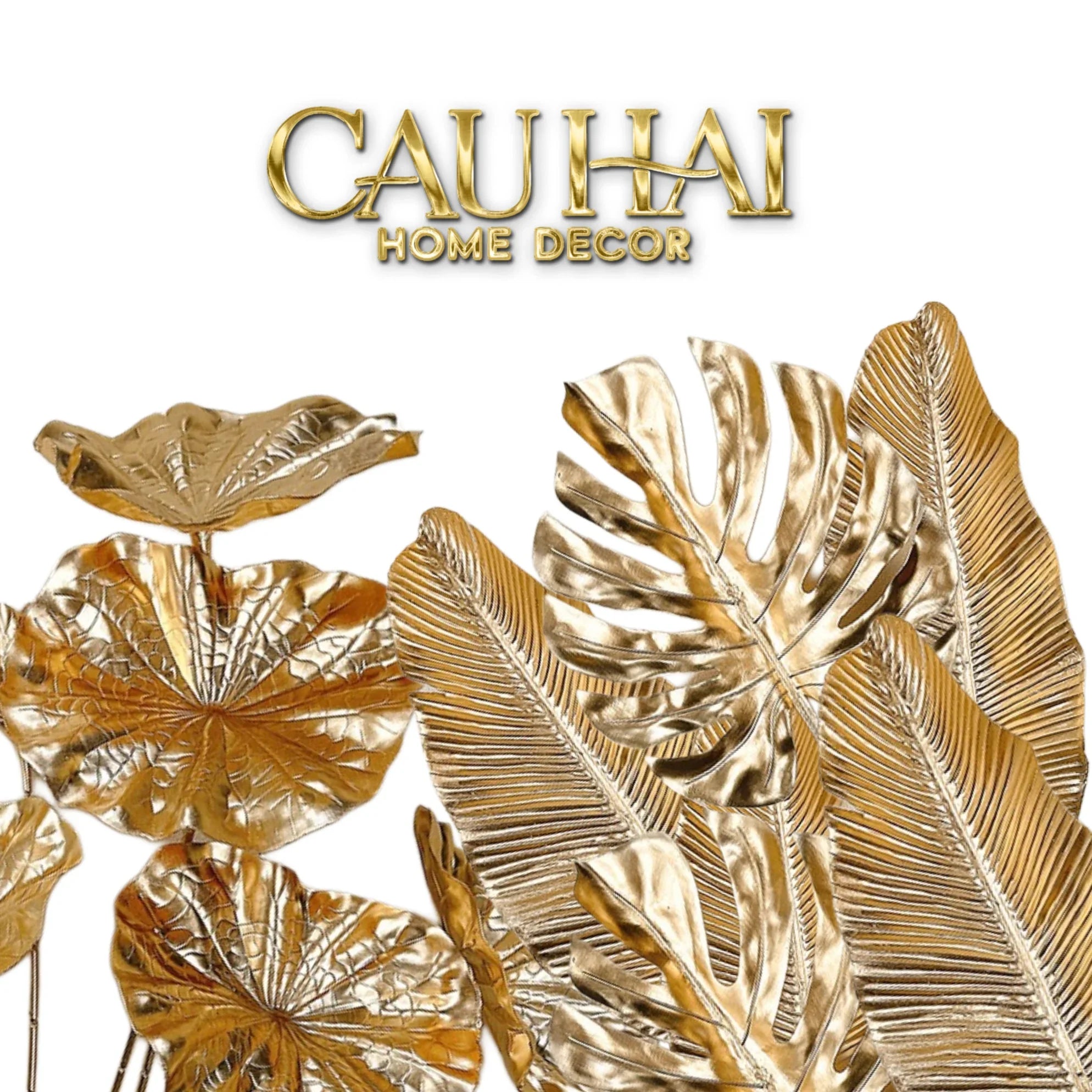 Set 2 Cành Lá Gold Kim Diệp Phú Quý – Golden Leaf Branches-CẬU HAI HOME DECOR