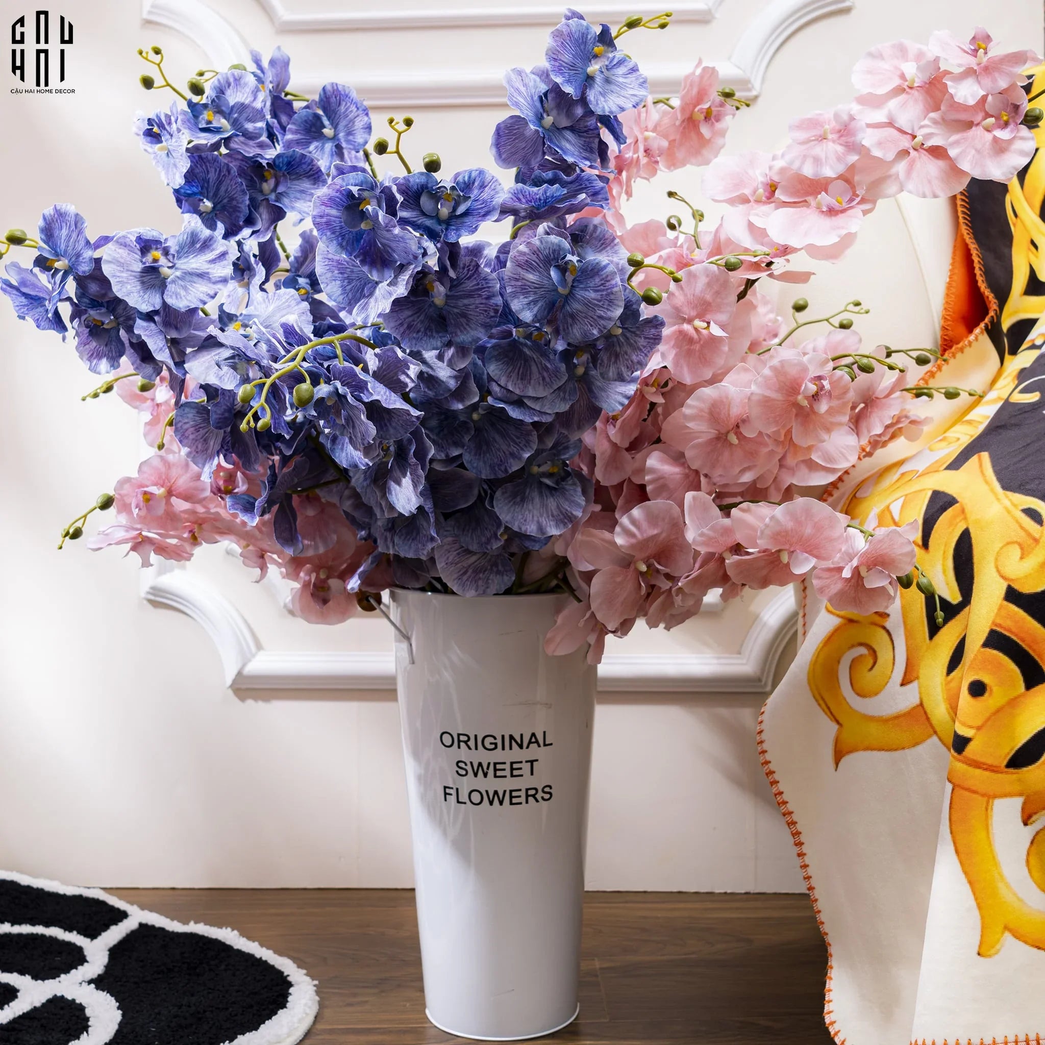 SET 2 CÀNH LAN HỒ ĐIỆP CÁNH XOĂN - XANH TÍM - CẬU HAI HOME DECOR