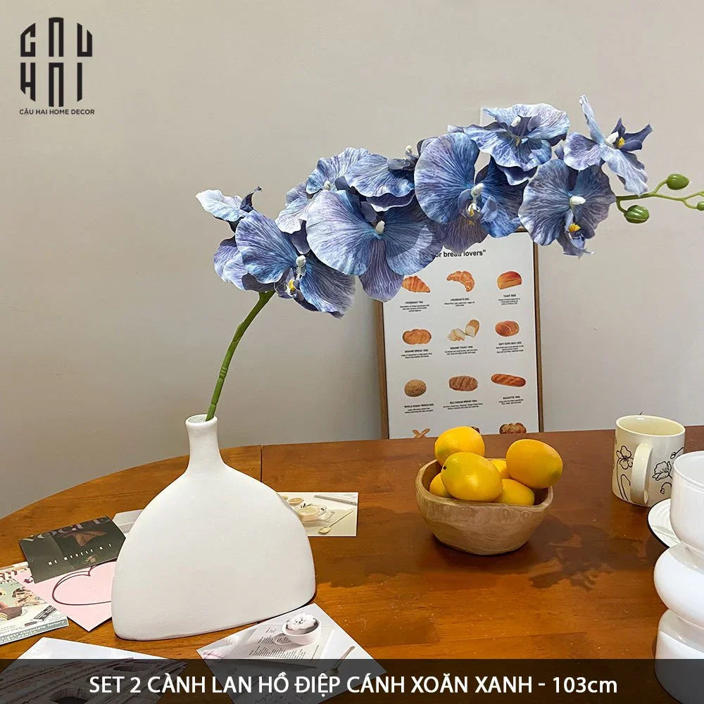 SET 2 CÀNH LAN HỒ ĐIỆP CÁNH XOĂN - XANH TÍM - CẬU HAI HOME DECOR