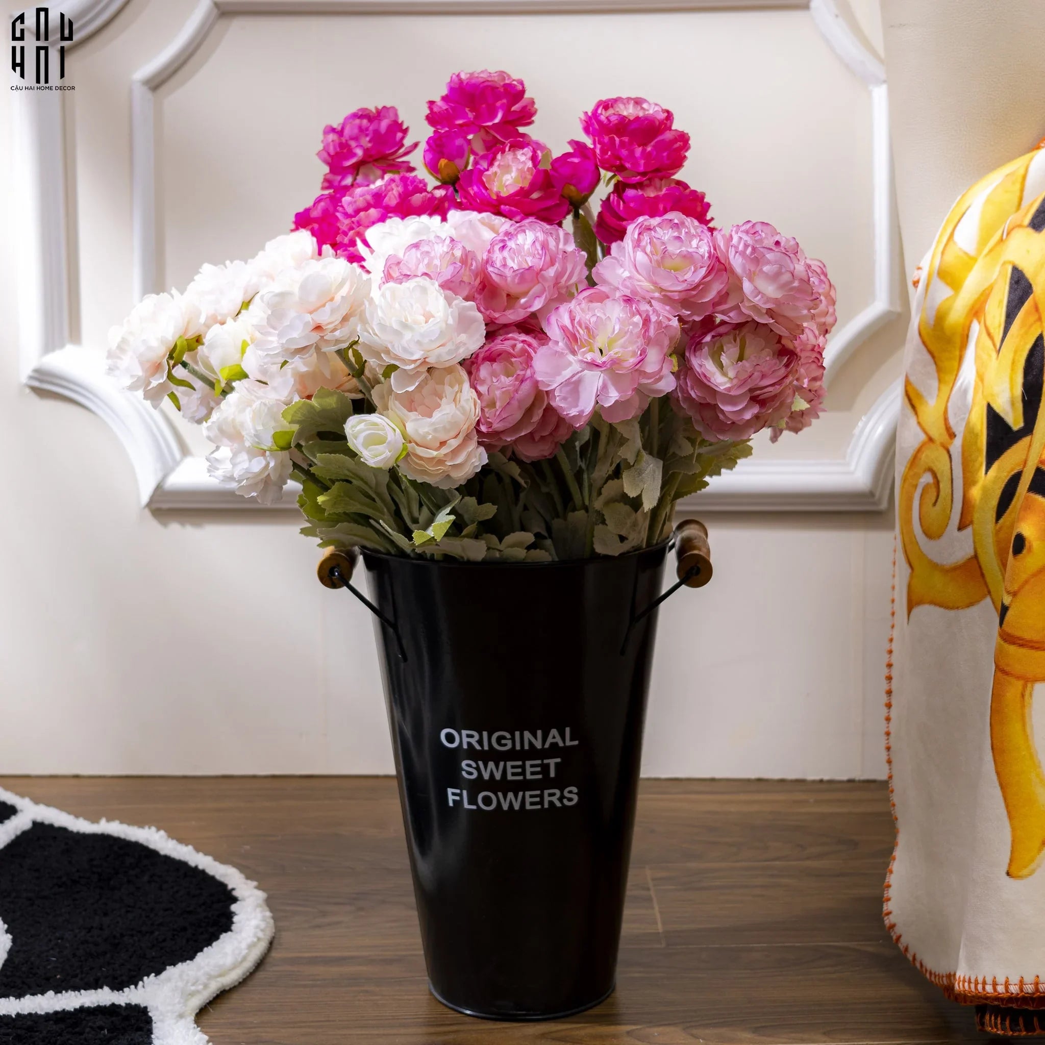 SET 2 CÀNH MAO LƯƠNG RANUNCULUS - TRẮNG - CẬU HAI HOME DECOR