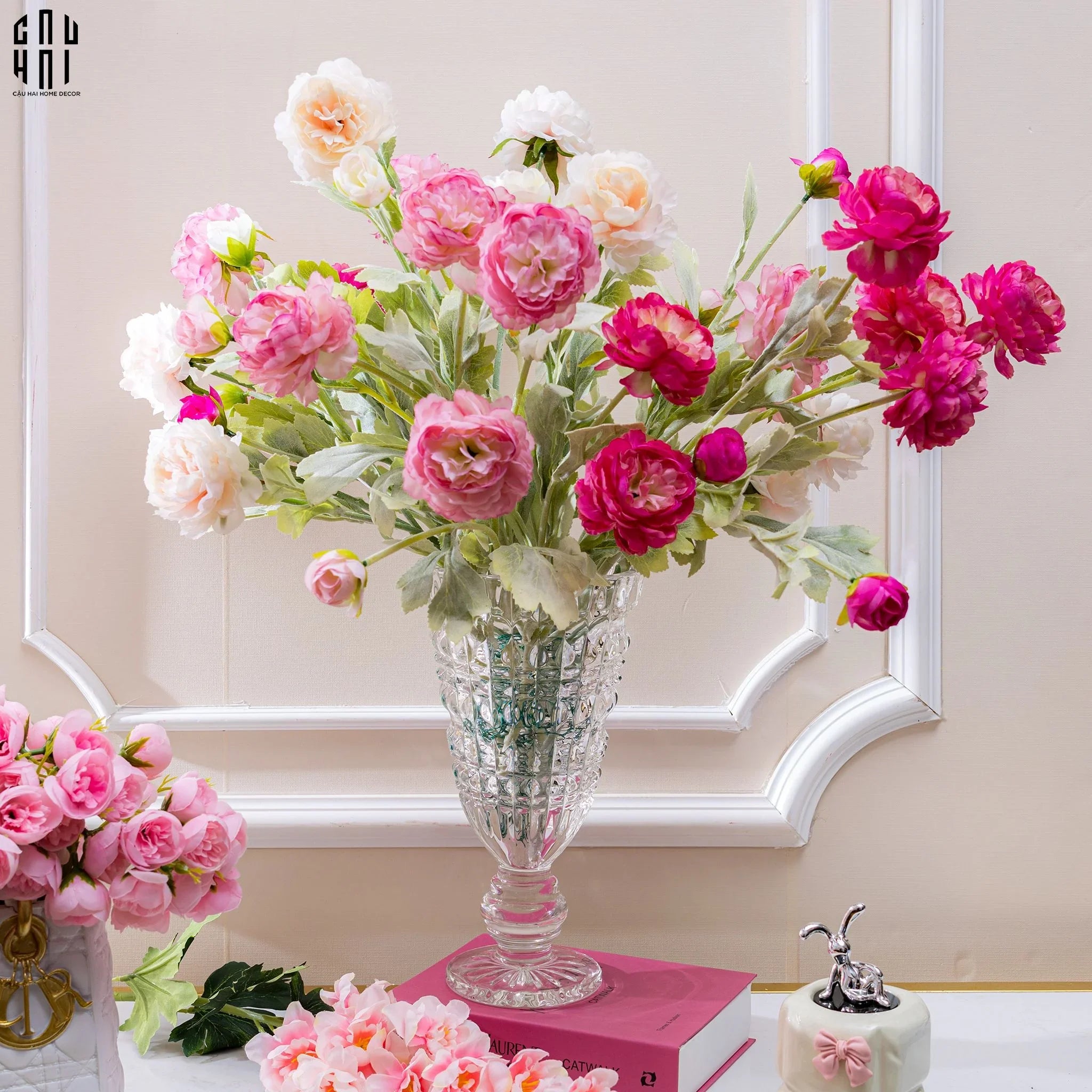 SET 2 CÀNH MAO LƯƠNG RANUNCULUS - TRẮNG - CẬU HAI HOME DECOR