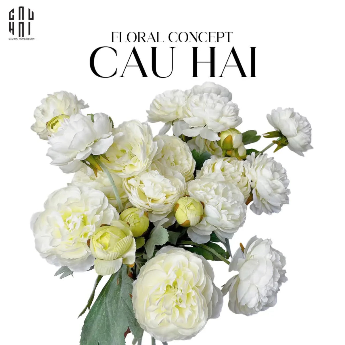 Set 2 Cành Mao Lương Ranunculus - Trắng-Hoa Lụa-Đối tác tại Trung Quốc theo từng đơn đặt hàng-CẬU HAI HOME DECOR