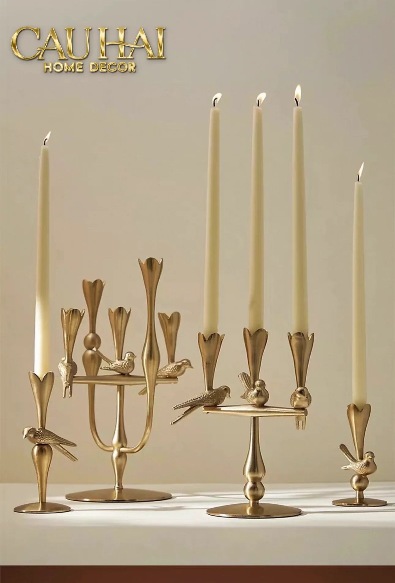 Set 2 Đế Nến Đồng Brasson Bird Harmonia Candle Holders-CẬU HAI HOME DECOR