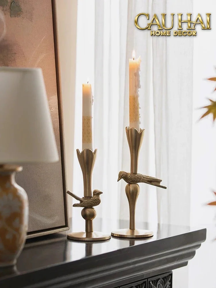Set 2 Đế Nến Đồng Brasson Bird Harmonia Candle Holders-CẬU HAI HOME DECOR