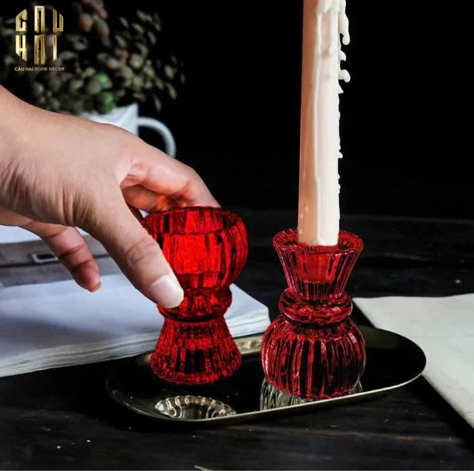 Set 2 Đế Nến Pha Lê Rouge Éclat-ĐẾ NẾN-Đối tác tại Trung Quốc theo từng đơn đặt hàng-CẬU HAI HOME DECOR