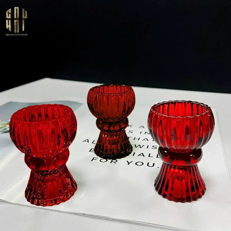 Set 2 Đế Nến Pha Lê Rouge Éclat-CẬU HAI HOME DECOR