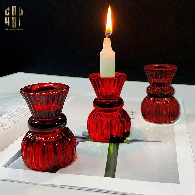 Set 2 Đế Nến Pha Lê Rouge Éclat-CẬU HAI HOME DECOR