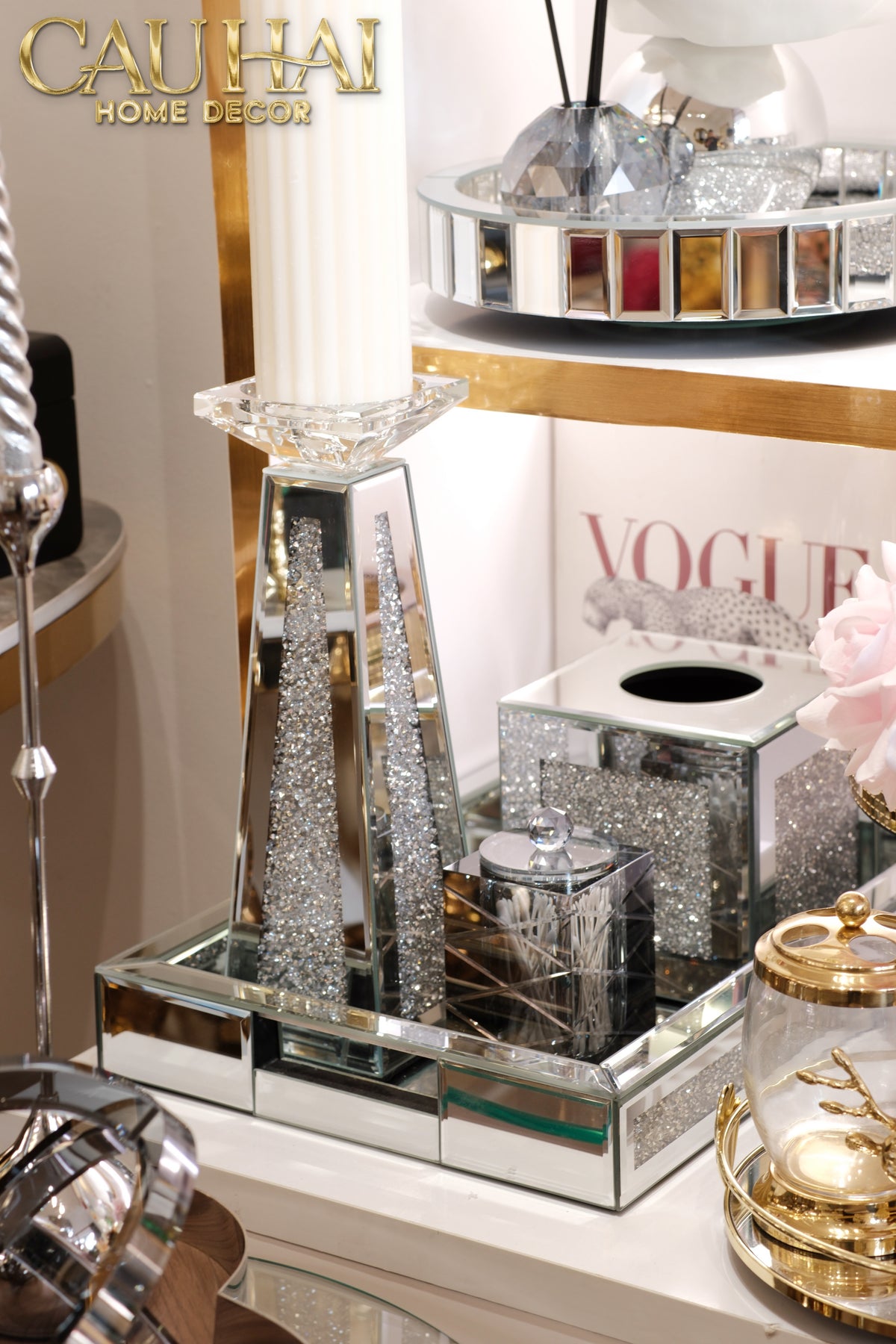 Set 2 Đế Nến Starlight Mirrored Crystal Pillar-Đế Nến-CẬU HAI HOME DECOR-CẬU HAI HOME DECOR