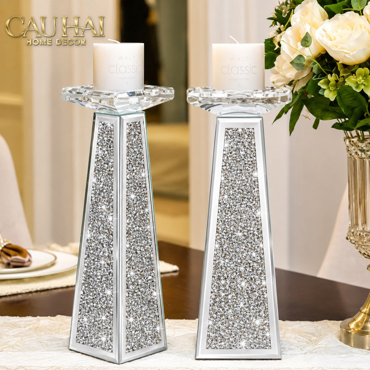 Set 2 Đế Nến Starlight Mirrored Crystal Pillar-Đế Nến-CẬU HAI HOME DECOR-CẬU HAI HOME DECOR