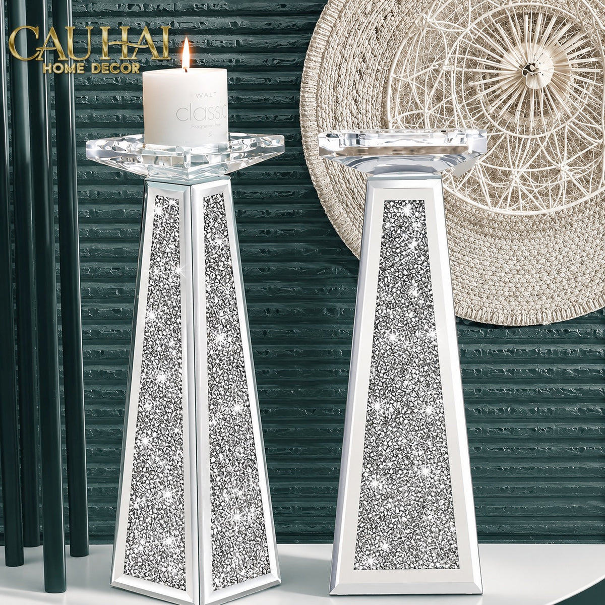 Set 2 Đế Nến Starlight Mirrored Crystal Pillar-Đế Nến-CẬU HAI HOME DECOR-CẬU HAI HOME DECOR
