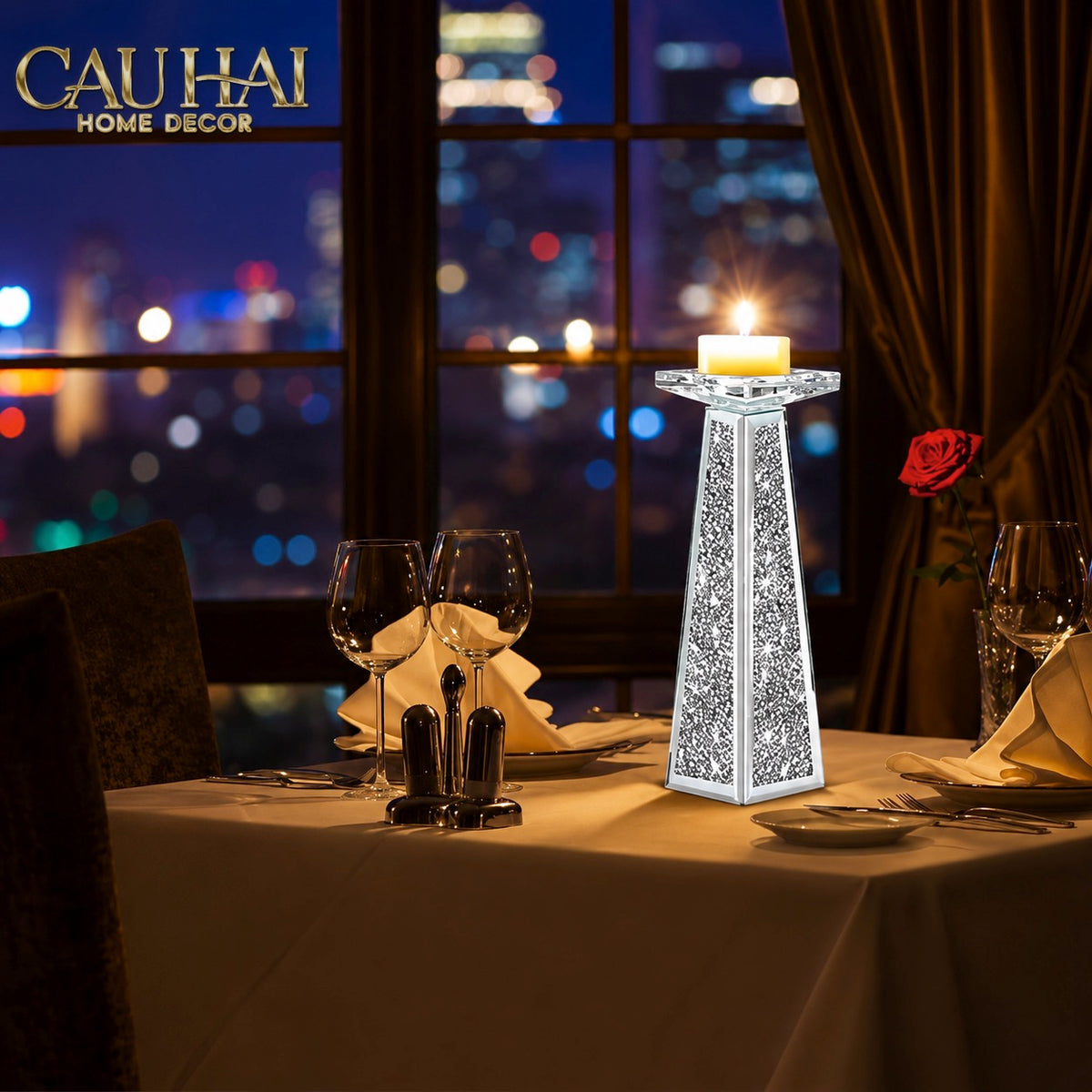 Set 2 Đế Nến Starlight Mirrored Crystal Pillar-Đế Nến-CẬU HAI HOME DECOR-CẬU HAI HOME DECOR