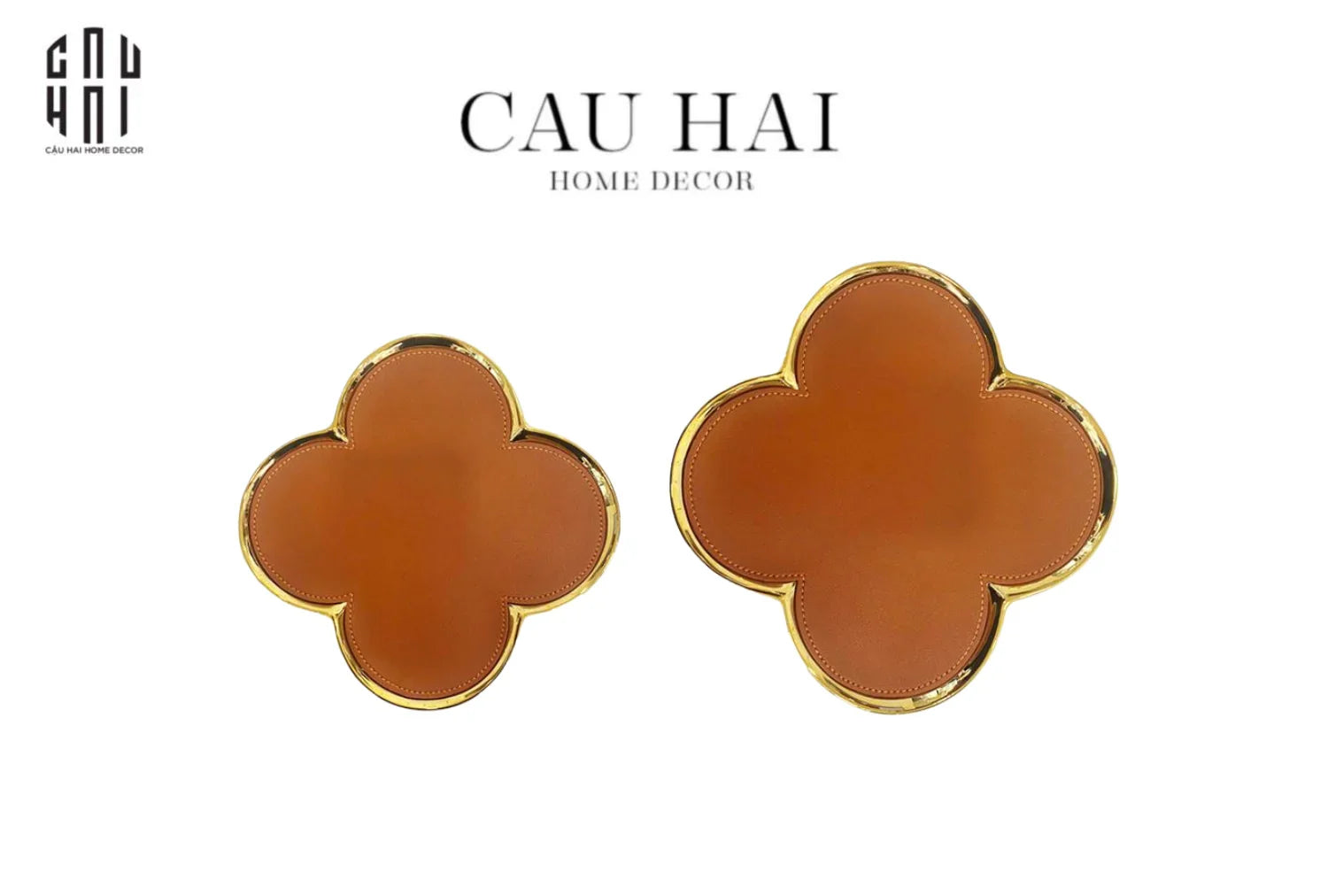 FÊTES COUTURE - SET 2 ĐĨA SỨ BỌC DA LOUIS. V FLEUR DE MONOGRAM - GOLD VERSION - CẬU HAI HOME DECOR