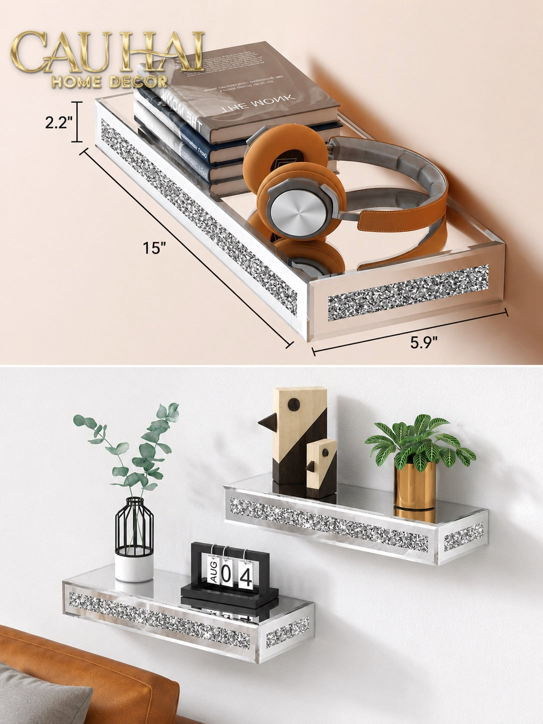 Set 2 Kệ Treo Tường Starlight Mirrored Crystal Shelf-Kệ Treo Tường-CẬU HAI HOME DECOR-CẬU HAI HOME DECOR
