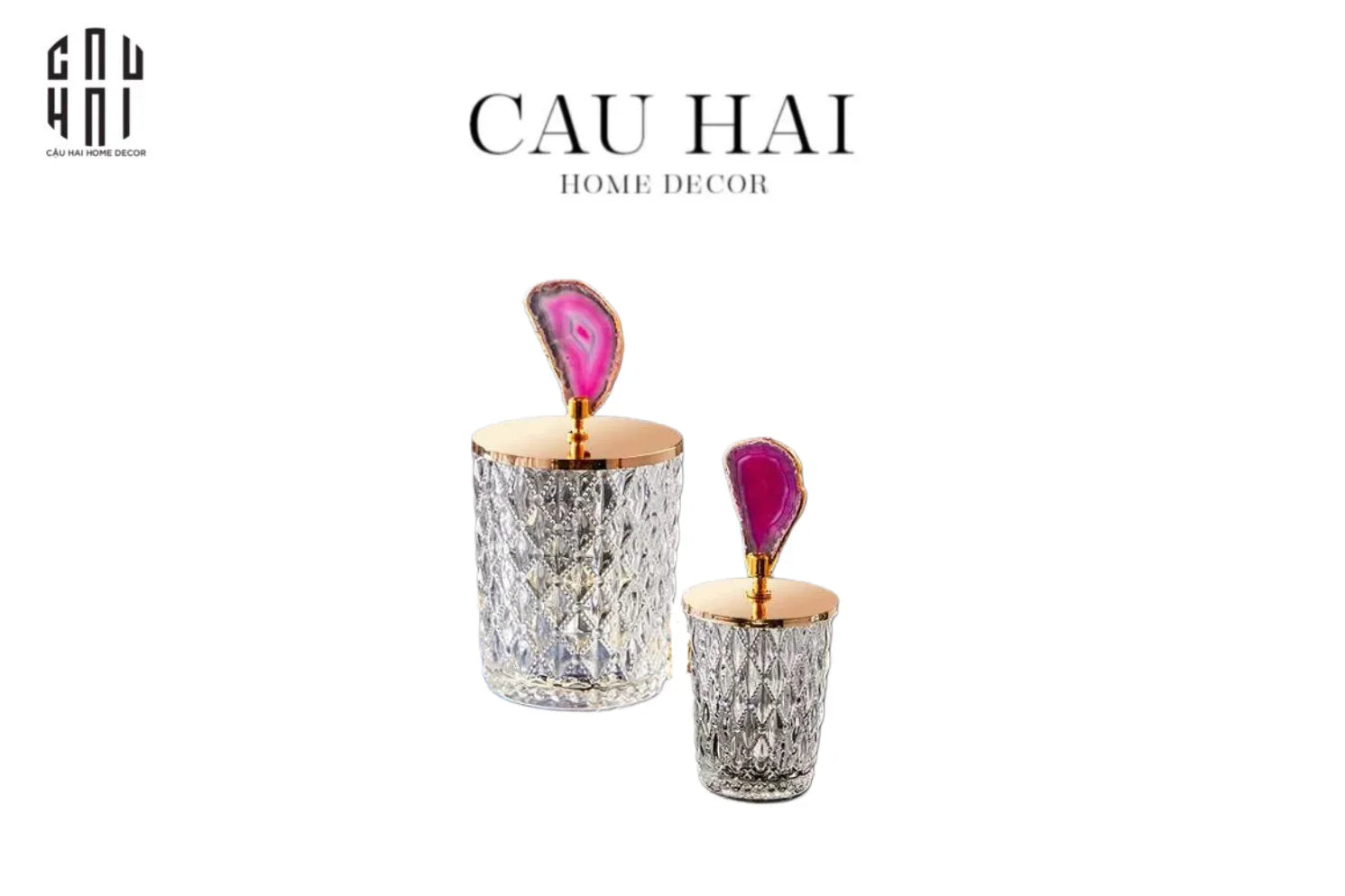 Set 2 Lọ Đá Mã Não - Quartz Pink-CẬU HAI HOME DECOR