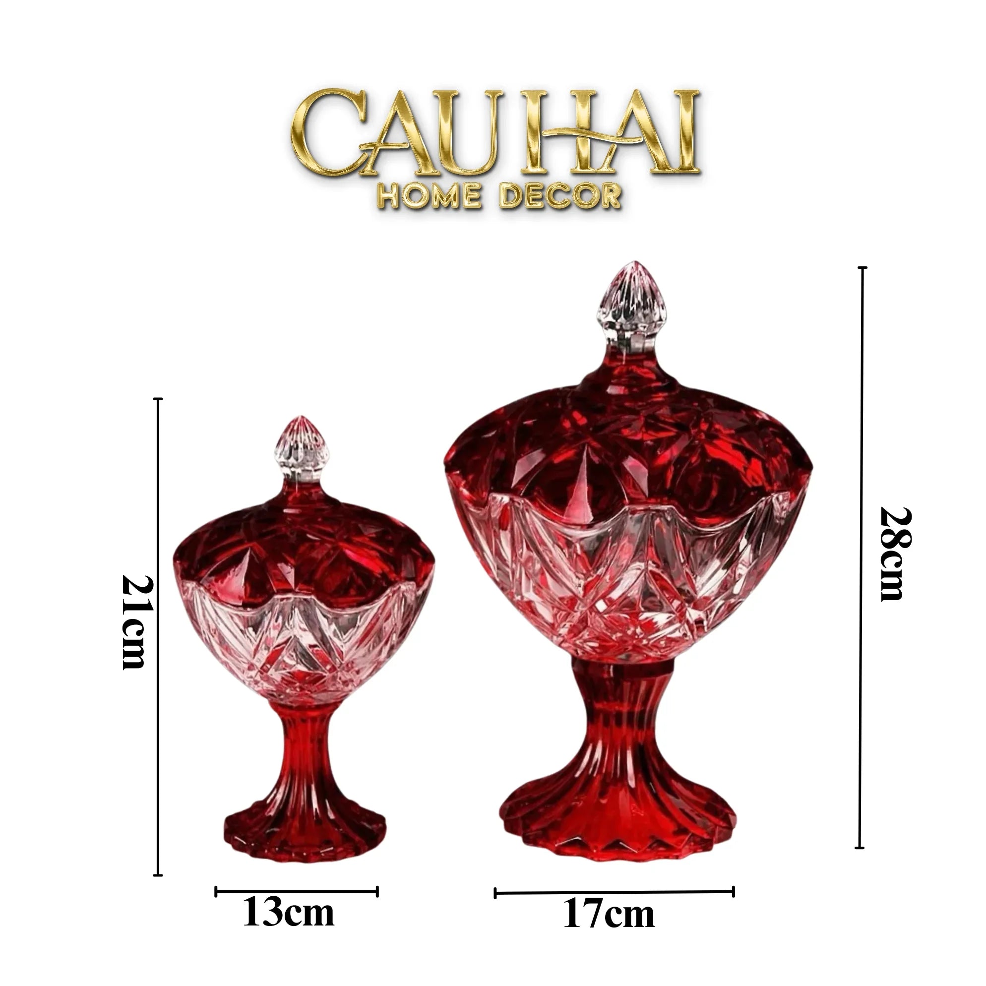 Set 2 Lọ Kẹo Pha Lê Đỏ Ruby Candy Lumiere Bonbonnière H21/H28-CẬU HAI HOME DECOR