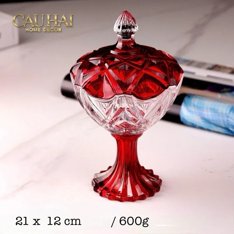 Set 2 Lọ Kẹo Pha Lê Đỏ Ruby Candy Lumiere Bonbonnière H21/H28-CẬU HAI HOME DECOR