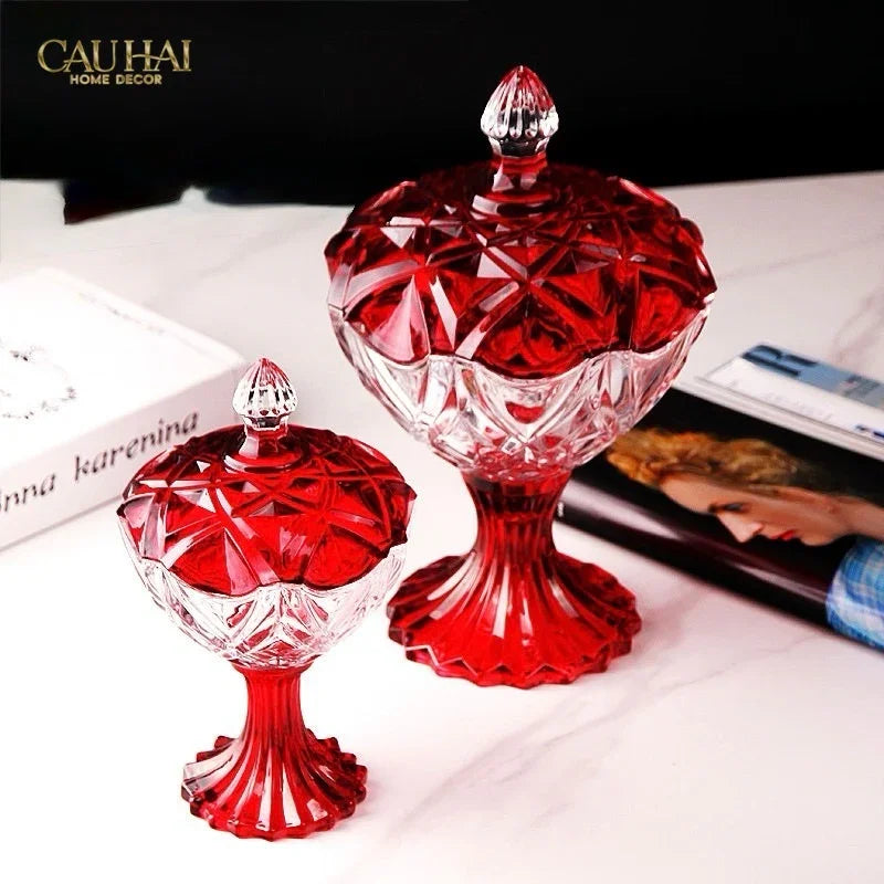 Set 2 Lọ Kẹo Pha Lê Đỏ Ruby Candy Lumiere Bonbonnière H21/H28-CẬU HAI HOME DECOR