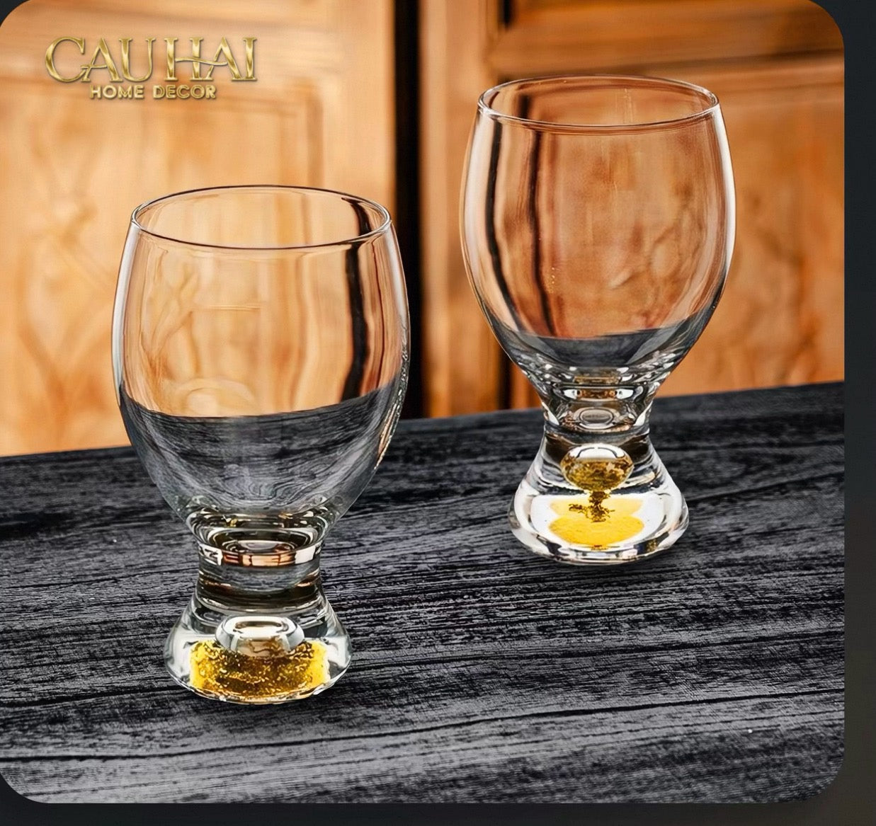 Set 2 Ly Bia Thuỷ Tinh Glacier Golden Diamond Cocktail Glasses 370Ml-CẬU HAI HOME DECOR