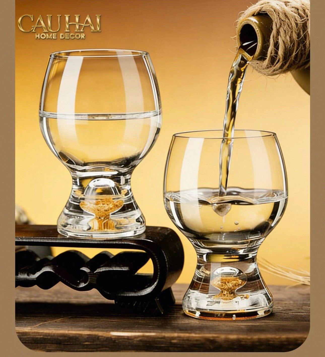 Set 2 Ly Bia Thuỷ Tinh Glacier Golden Diamond Cocktail Glasses 370Ml-CẬU HAI HOME DECOR
