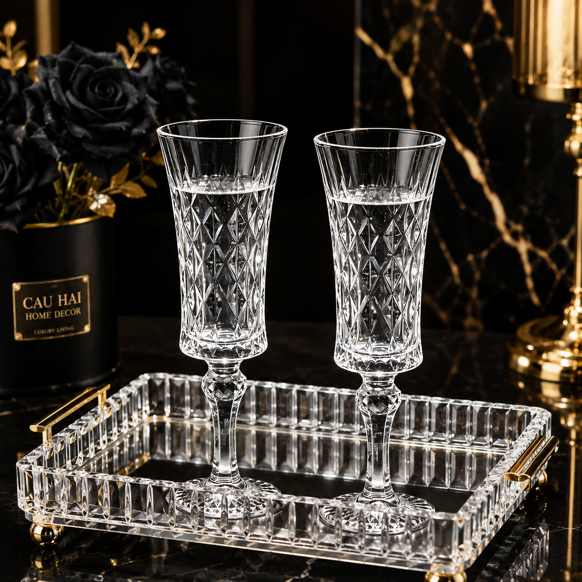 Set 2 Ly Champagne Cristalleries Faceted 120ml-CẬU HAI HOME DECOR-CẬU HAI HOME DECOR