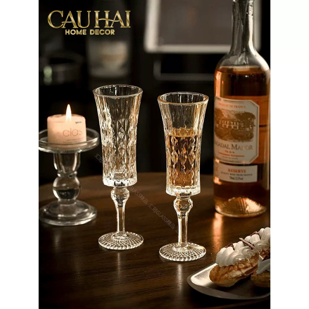 Set 2 Ly Champagne Cristalleries Faceted 120ml-CẬU HAI HOME DECOR-CẬU HAI HOME DECOR
