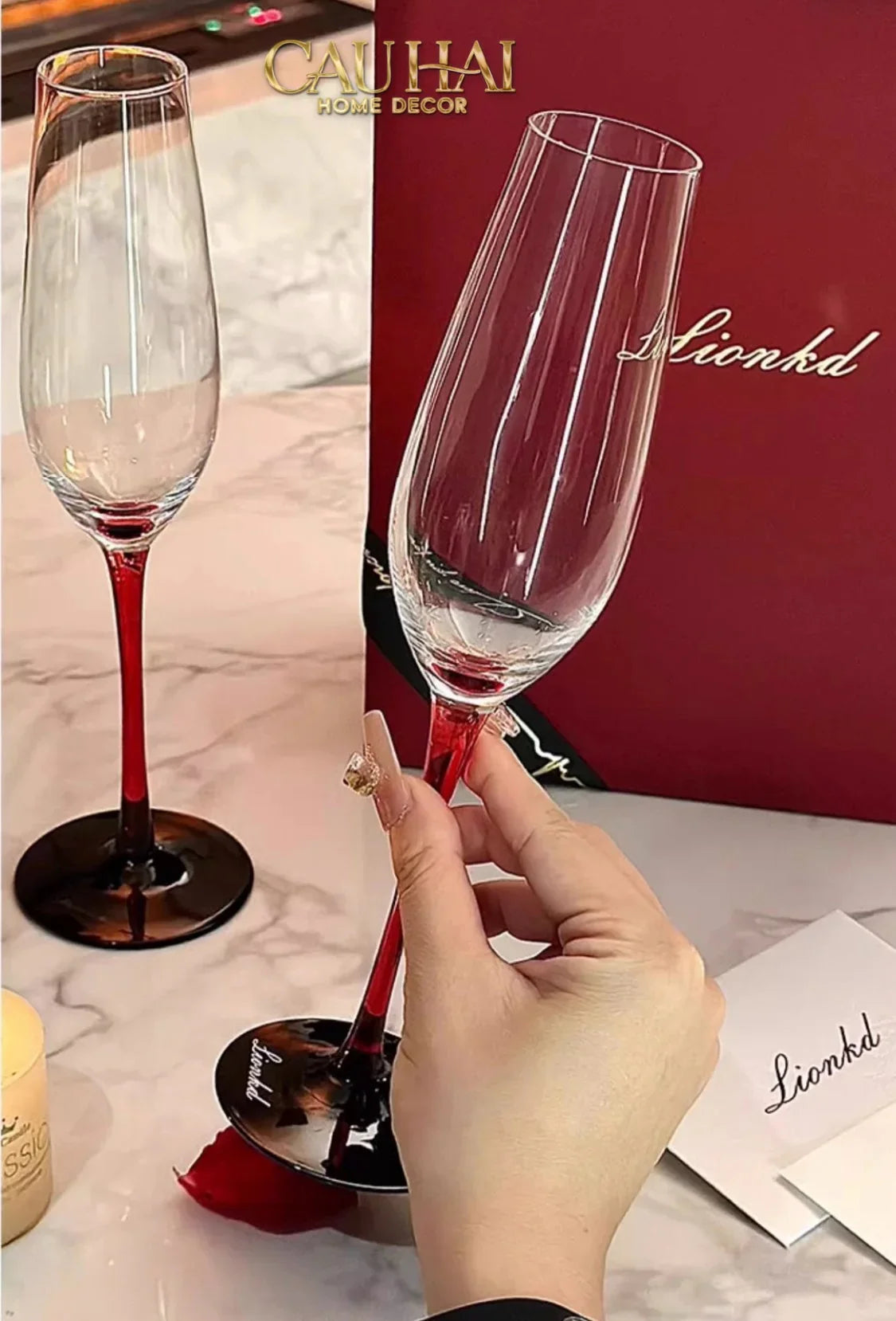 Set 2 Ly Champane Flute Sparkle Sparkling Glasses 240ml 4.2x26x7.1-CẬU HAI HOME DECOR