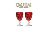 Set 2 Ly Cocktail Thuỷ Tinh Diamond Facetté Goblet - Ruby Red 8.6x16.8 300Ml-CẬU HAI HOME DECOR
