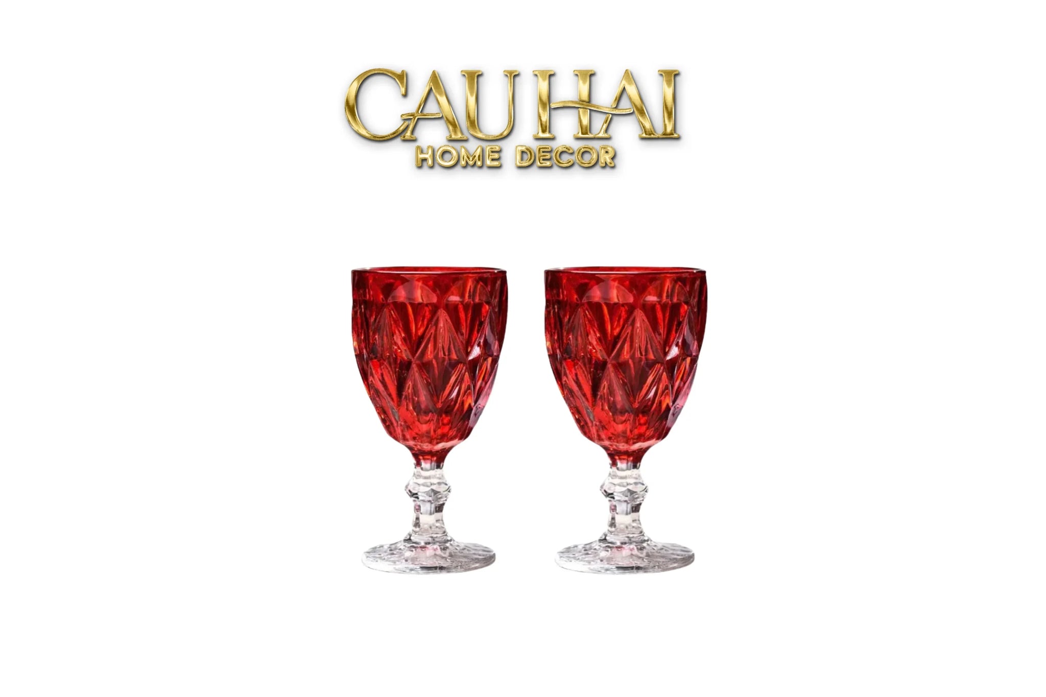 Set 2 Ly Cocktail Thuỷ Tinh Diamond Facetté Goblet - Ruby Red 8.6x16.8 300Ml-CẬU HAI HOME DECOR