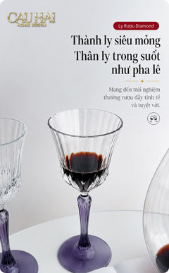Set 2 Ly Vang Diamond Goblet Plum Crystal 200Ml-CẬU HAI HOME DECOR