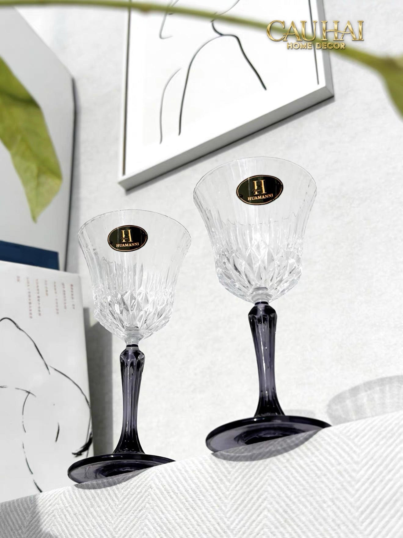 Set 2 Ly Vang Diamond Goblet Plum Crystal 200Ml-CẬU HAI HOME DECOR