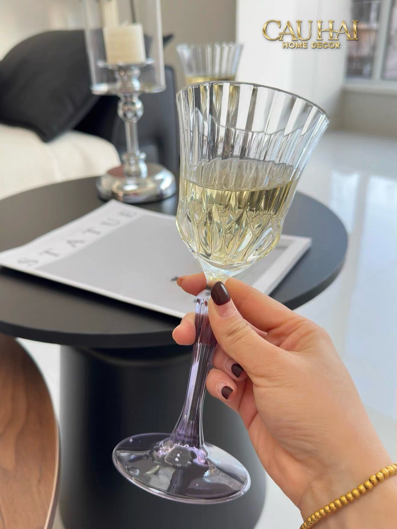 Set 2 Ly Vang Diamond Goblet Plum Crystal 200Ml-CẬU HAI HOME DECOR