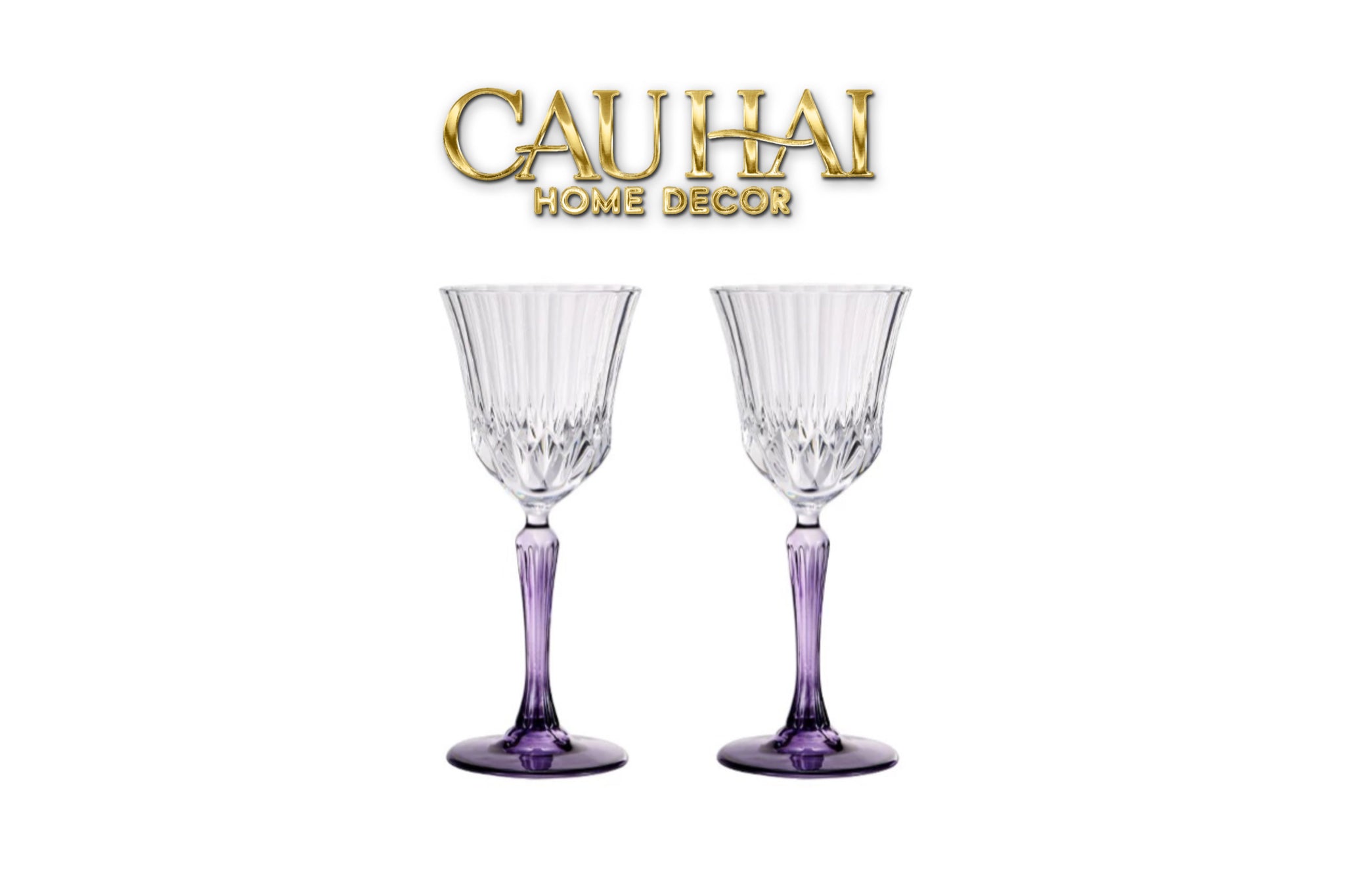 Set 2 Ly Vang Diamond Goblet Plum Crystal 200Ml-CẬU HAI HOME DECOR
