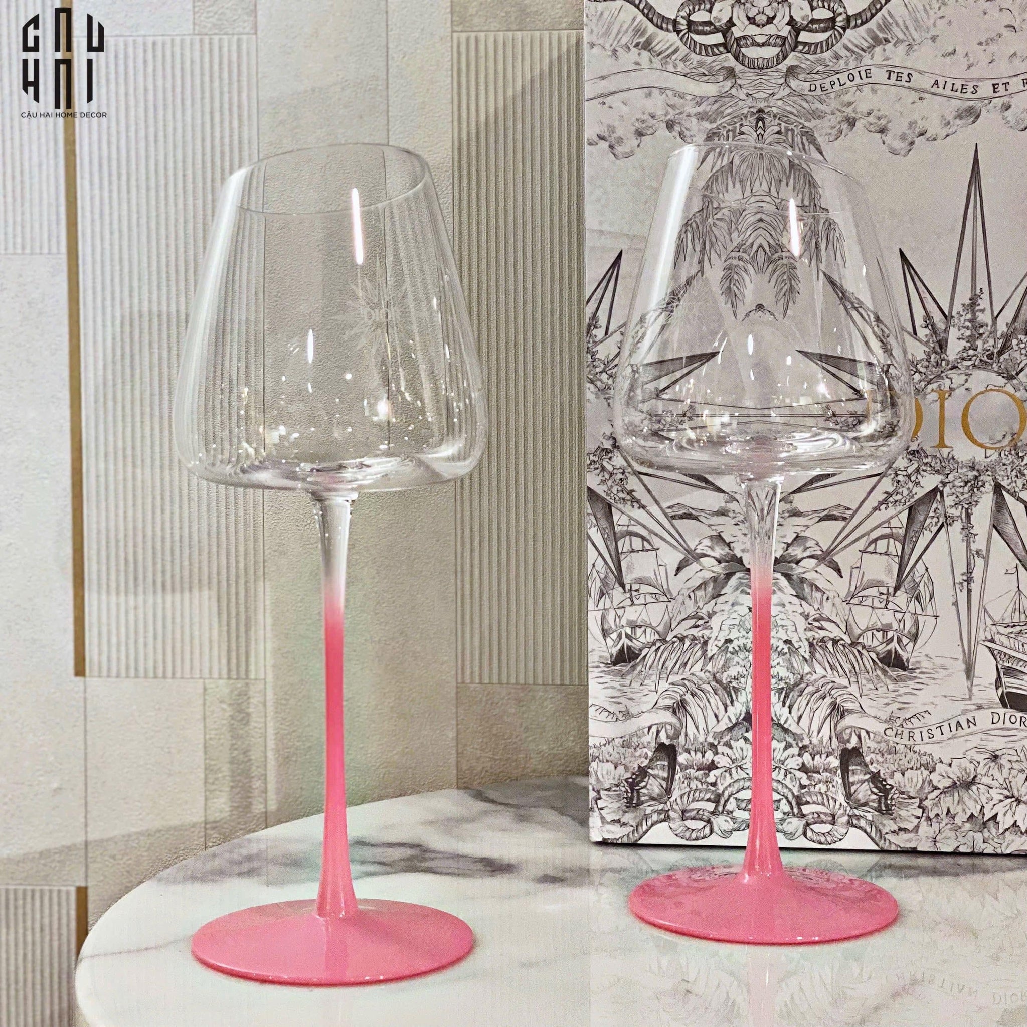 HAUTE FOLIE - SET 2 LY VANG RED WINE CRYSTAL - LOVELY D.O FULL BOX - CẬU HAI HOME DECOR