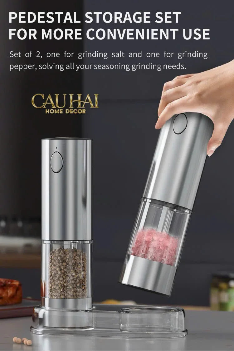 Set 2 Máy Xay Điện Electric Pepper & Salt Grinder Set-CẬU HAI HOME DECOR