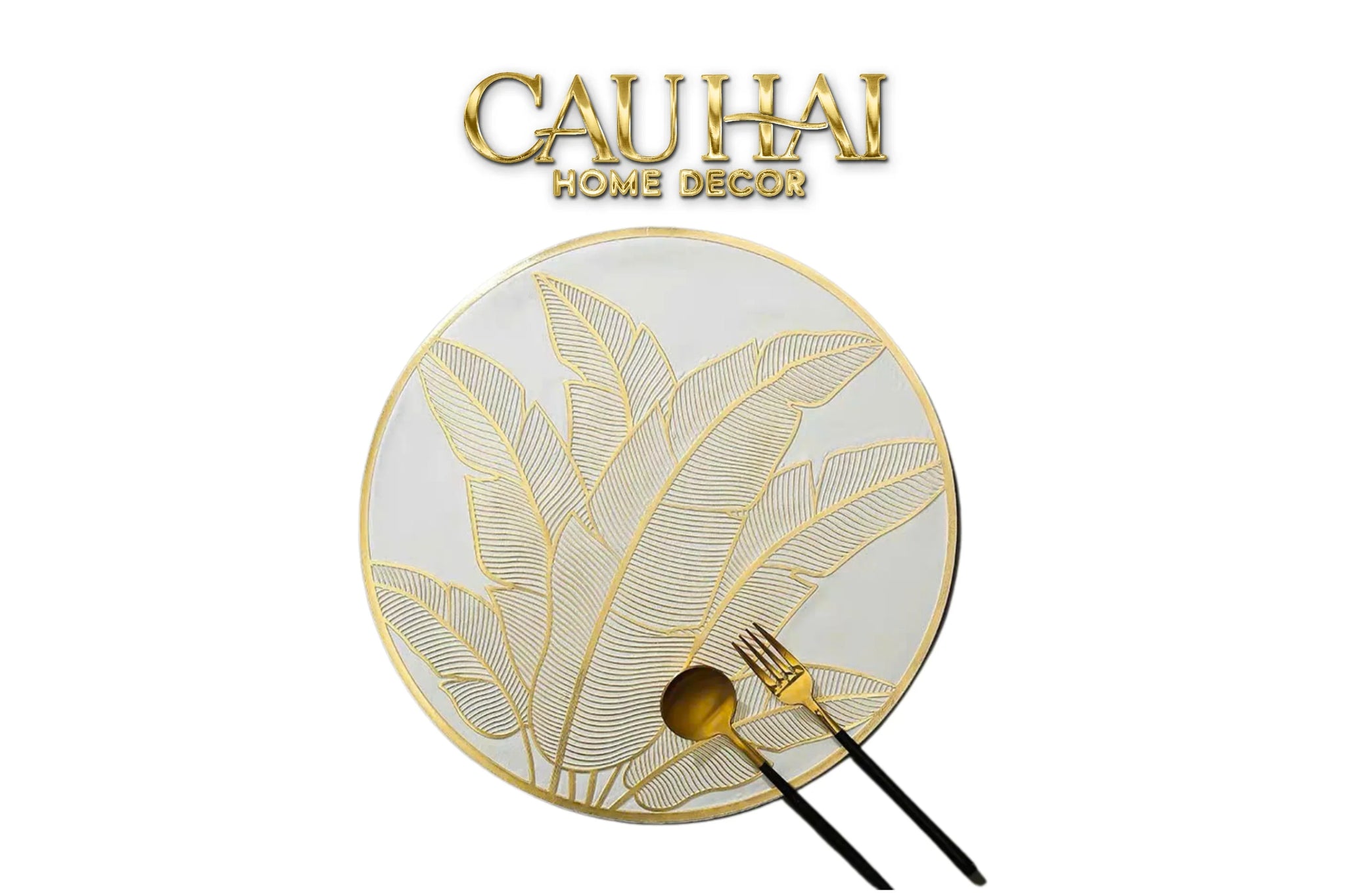 Set 2 Tấm Lót Bàn Ăn - Placemat Golden Banana Leaf D38-CẬU HAI HOME DECOR