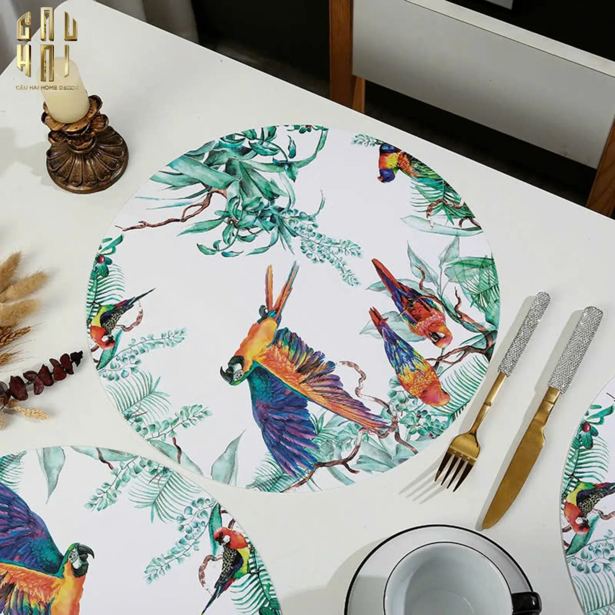 Set 2 Tấm Lót Bàn Ăn - Placemat Jungle Parrot-LÓT LY-Đối tác tại Trung Quốc theo từng đơn đặt hàng-CẬU HAI HOME DECOR