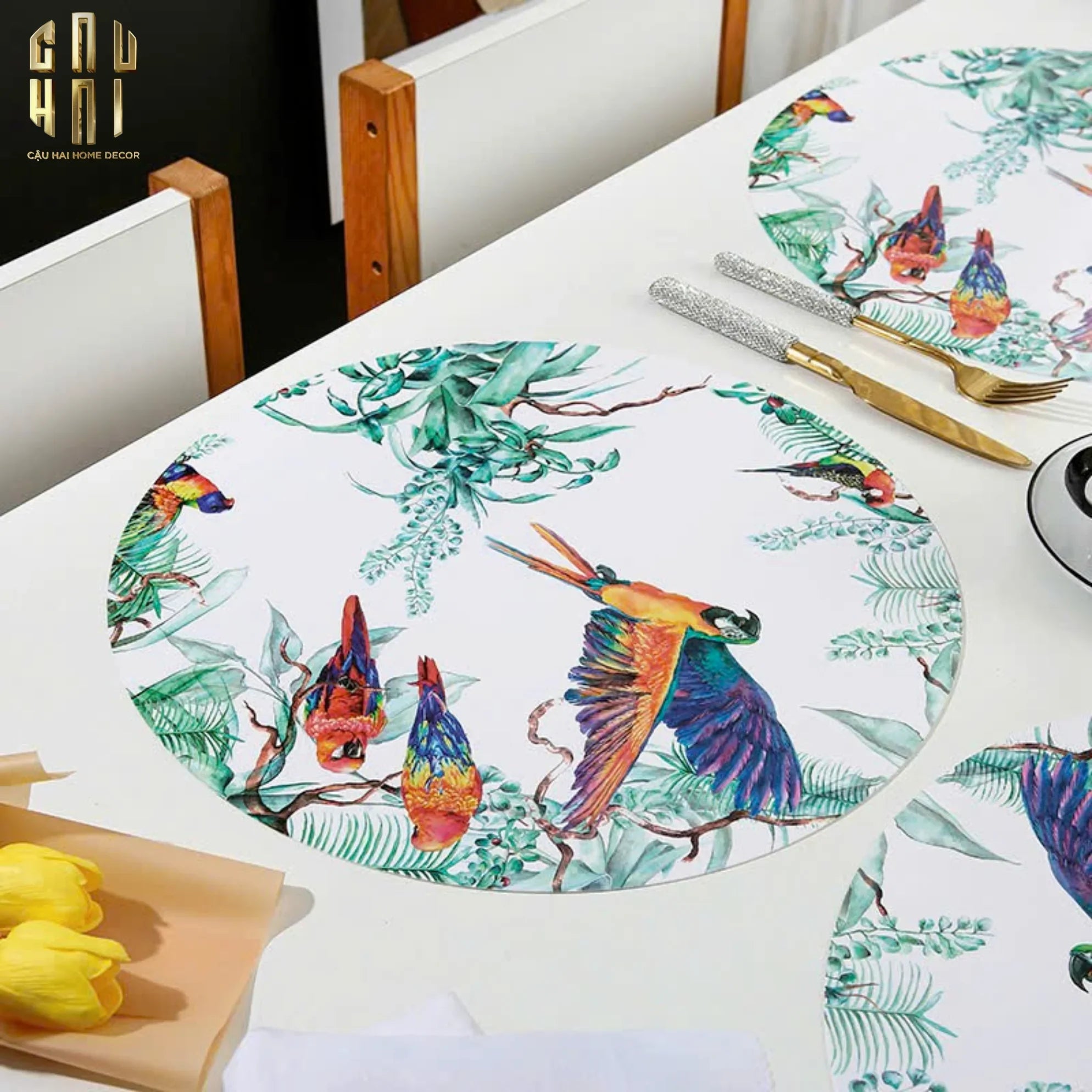 Set 2 Tấm Lót Bàn Ăn - Placemat Jungle Parrot-CẬU HAI HOME DECOR