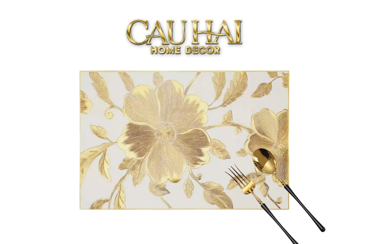 Set 2 Tấm Lót Bàn Ăn - Placemat Silent Golden Bloom-Hoa Lụa-Đối tác tại Trung Quốc theo từng đơn đặt hàng-CẬU HAI HOME DECOR