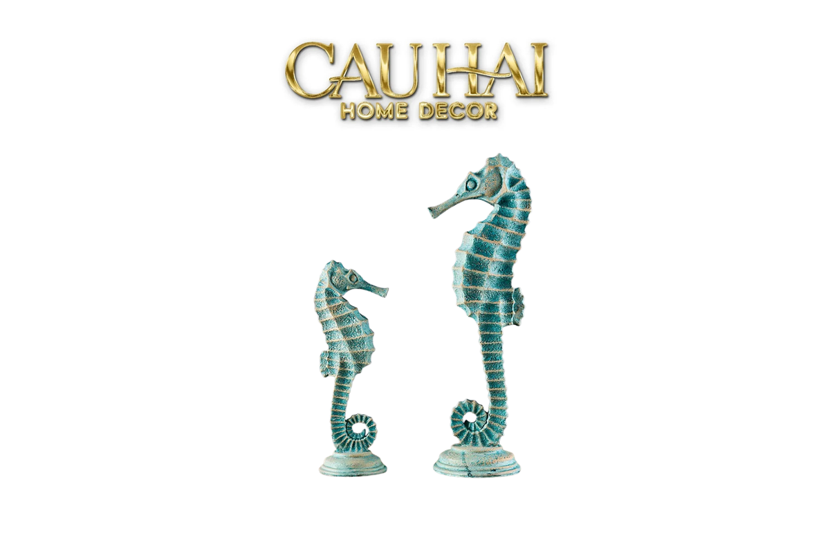 Set 2 Tượng Cá Ngựa Atlantique Verdigris 10*30/13*45-TƯỢNG TRANG TRÍ-CẬU HAI HOME DECOR-CẬU HAI HOME DECOR