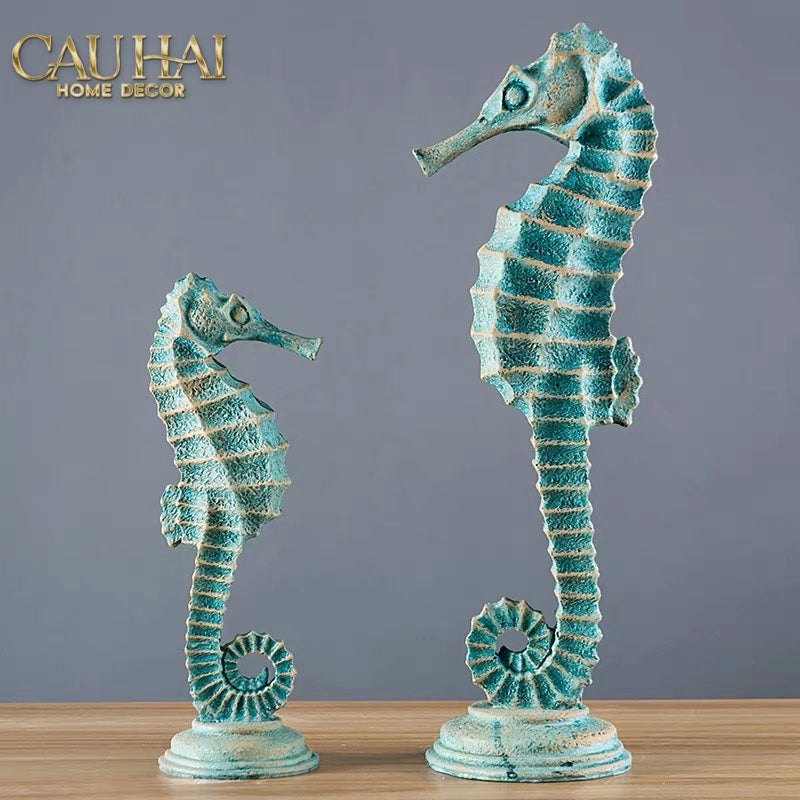 Set 2 Tượng Cá Ngựa Atlantique Verdigris 10*30/13*45-TƯỢNG TRANG TRÍ-CẬU HAI HOME DECOR-CẬU HAI HOME DECOR