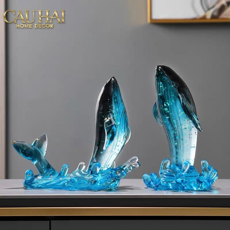 Set 2 Tượng Cá Voi Đại Dương - Cristalleries Baleine Azurée-TƯỢNG TRANG TRÍ-CẬU HAI HOME DECOR-CẬU HAI HOME DECOR