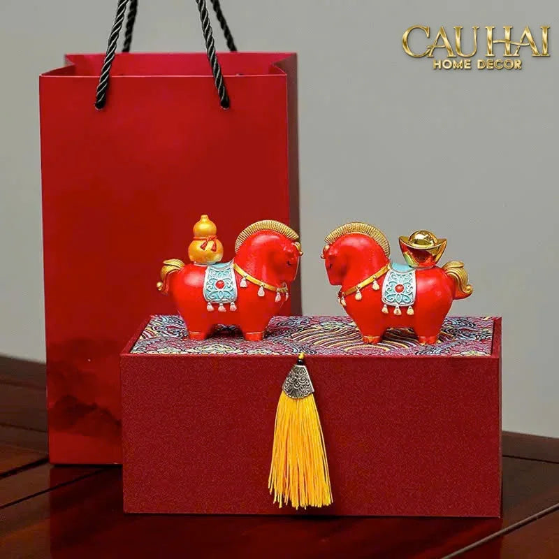 Set 2 Tượng Chu Mã Cát Tường Gift Box-CẬU HAI HOME DECOR