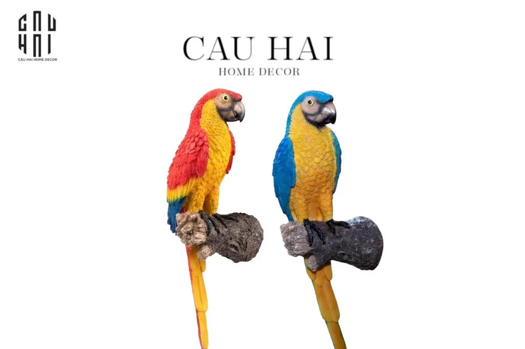SET 2 TƯỢNG MAISON JUNGLE PARROT ON A PERCH-CẬU HAI HOME DECOR