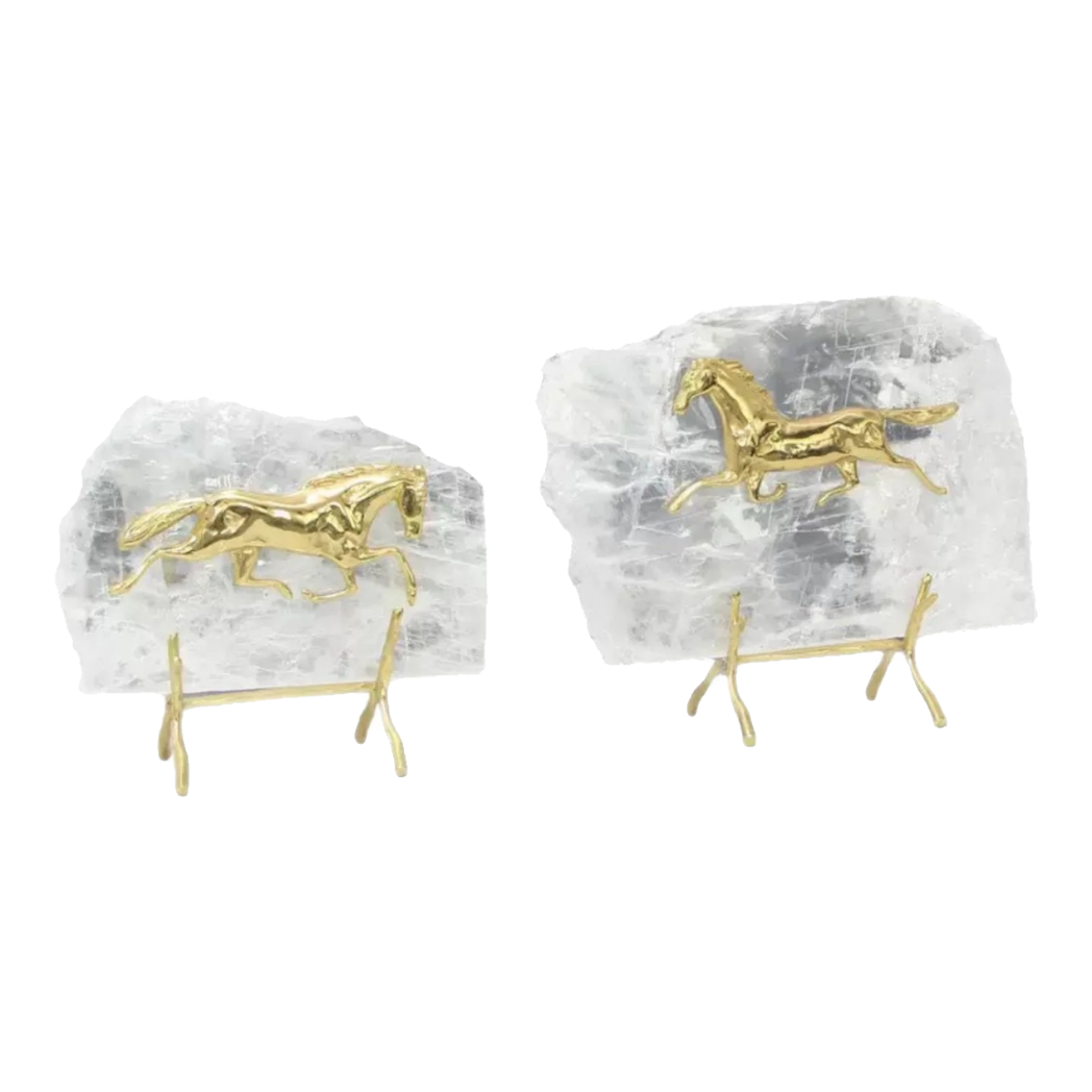 Maison Couture - Set 2 Tượng Ngựa Đồng Đá Thạch Anh Équestre Gilded Hidden Stallion Grande Quartz-TƯỢNG TRANG TRÍ-CẬU HAI HOME DECOR-CẬU HAI HOME DECOR